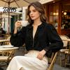 Casual Ruffle Top Women Half Zipper V-Neck Blouse, Bohemian Long Sleeve Top, Tops Solid Color Loose Fit Pleated Shirt for Spring Fall Daily