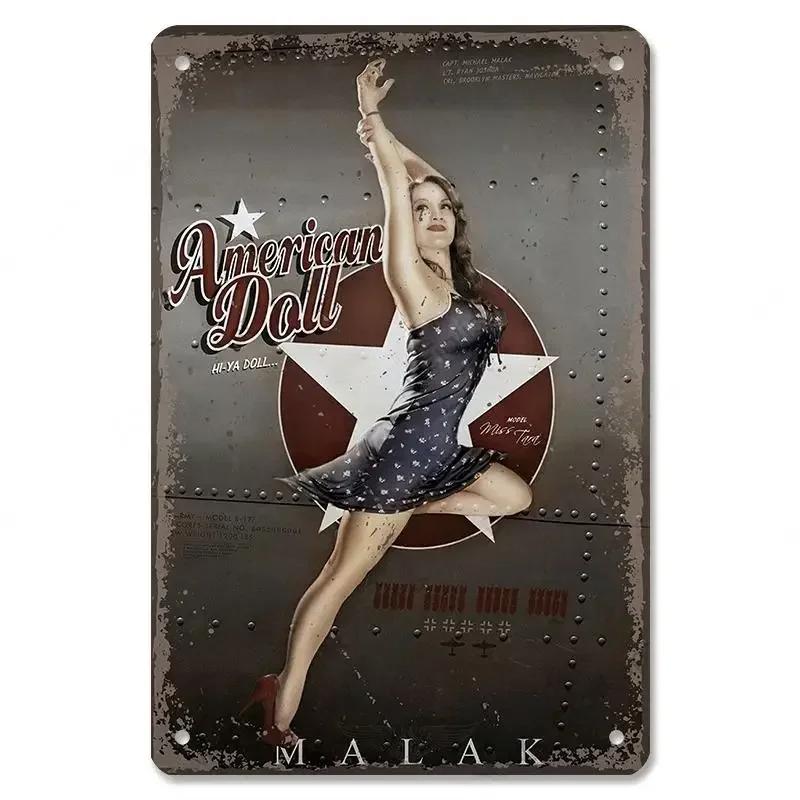

Sexy Pin Up Girls Vintage Metal Tin Signs Decor Cola Beer Airplane Metal Plaque Posters Retro Wall Decor 20x30cm（7.8x11.8inch）