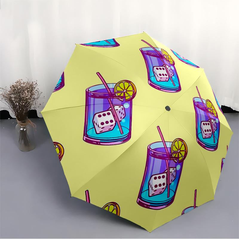 1pc Cocktail PrintAutomatic Open/close Folding Umbrella, Compact Portable Travel Umbrella, Perfect Birthday/Holiday, Cute Umbrella Y011
