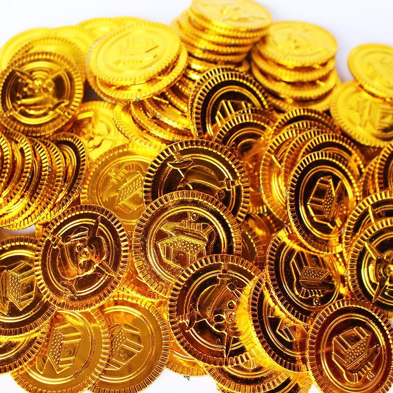 20/100pcs Plastic Skull Pirate Gold Coins Fake Treasure Game Coins for Halloween Birthday Party Decorations Kids Favors Supplies