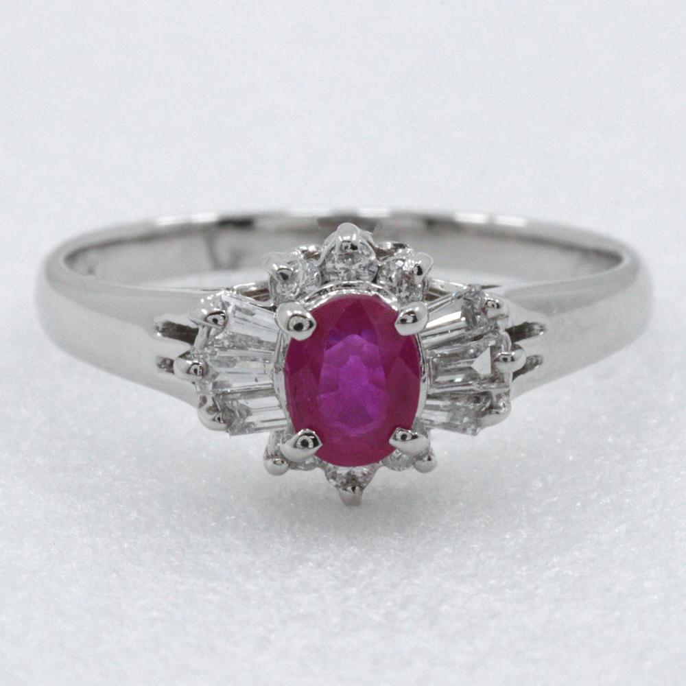 Ring Pt850Platinum/Ruby/diamond #6.4(US Size) 3.4g Women Used