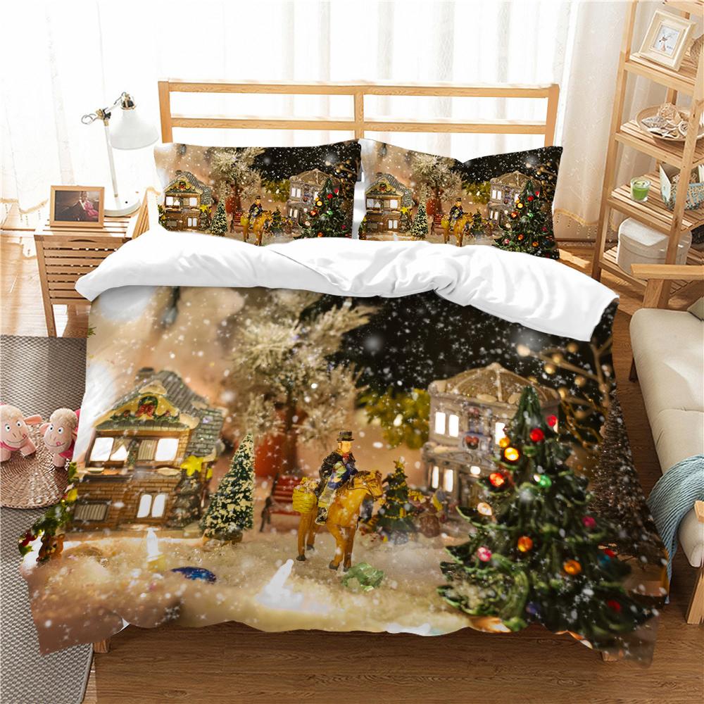 Imprimare 3D de Crăciun Lenjerie de pat de uz casnic Pat de o persoană Pat dublu Față de pernă și husă de pilota 2/3 dormitoare Accesorii de uz casnic