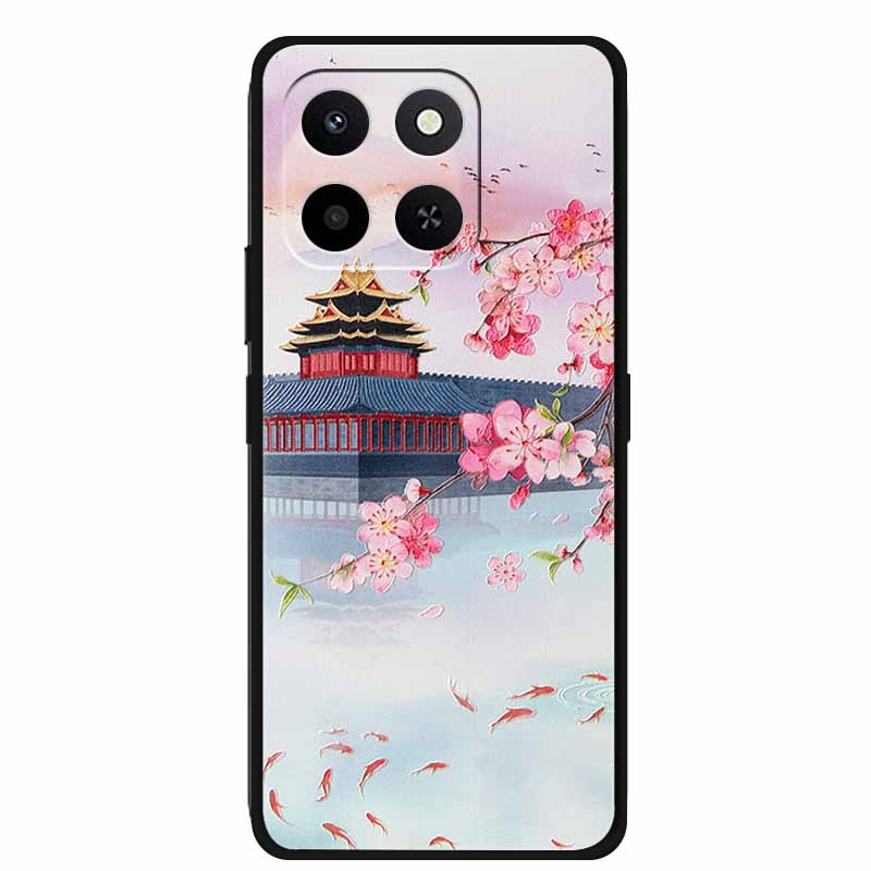 3D Case For Honor X7d 5G Case X 7 d Coque 6.77" Emboss Flowers Black Silicone Soft Back Cover For Honor X7d 4G Cases Shell Funda
