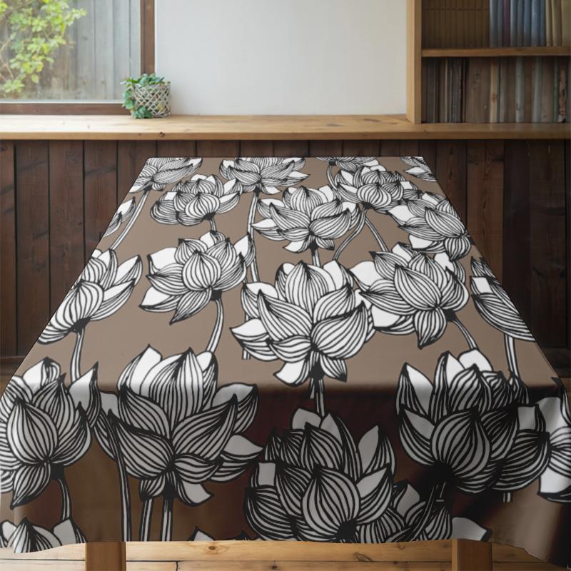 Luxury Floral Tablecloth with Striped Pattern for Home Decor 100% Polyester Fabric, Easy Washable Dinner Table Cover Mat Multi C