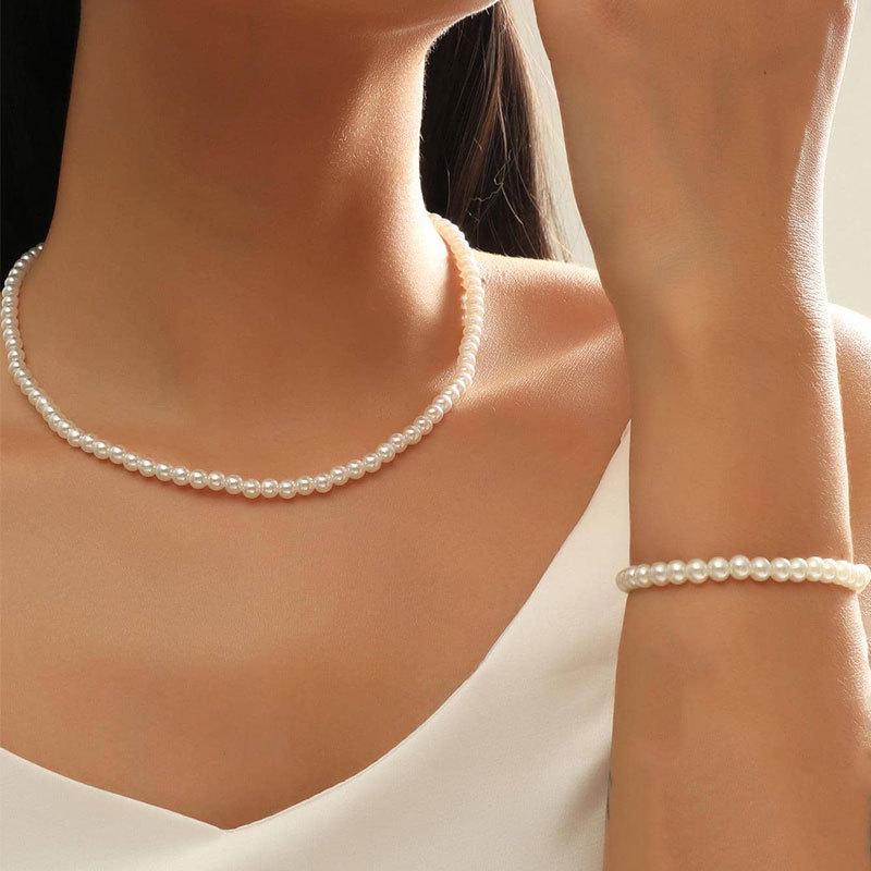 

4mm Imitation Pearl Necklace and Bracelet Set for Women