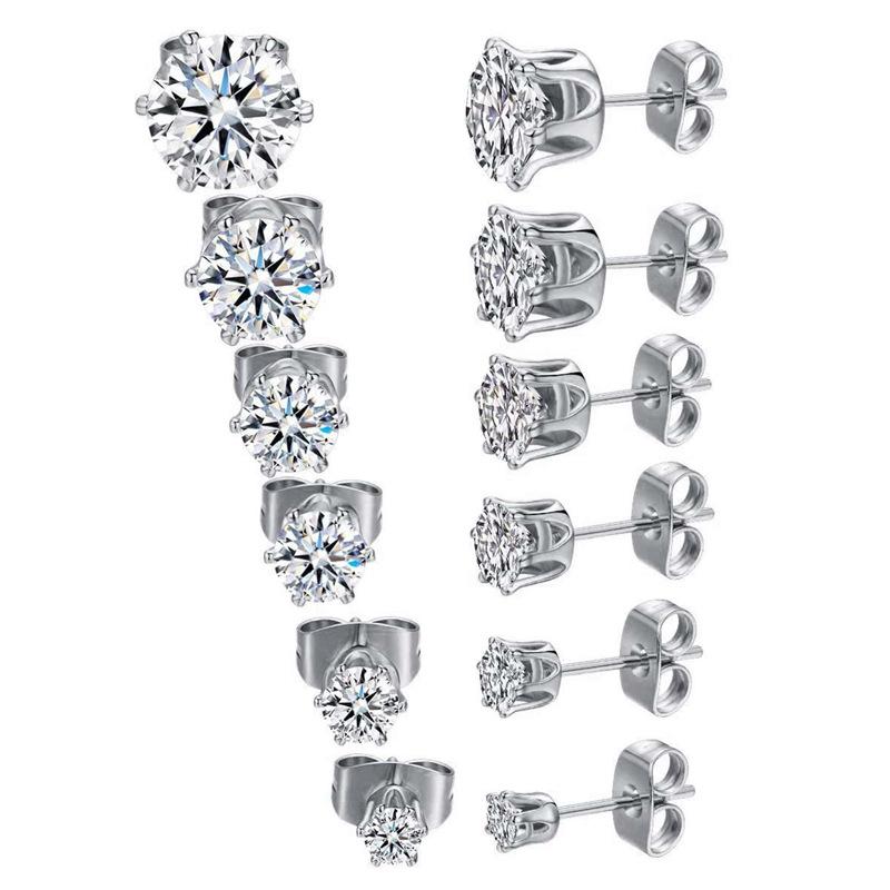 

Titanium steel six-claw crown zircon stud earrings, versatile and non-fading earrings, autumn and winter high-end exquisite ear jewelry