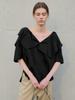 MOMET Luev Frill Short Sleeve Blouse Black