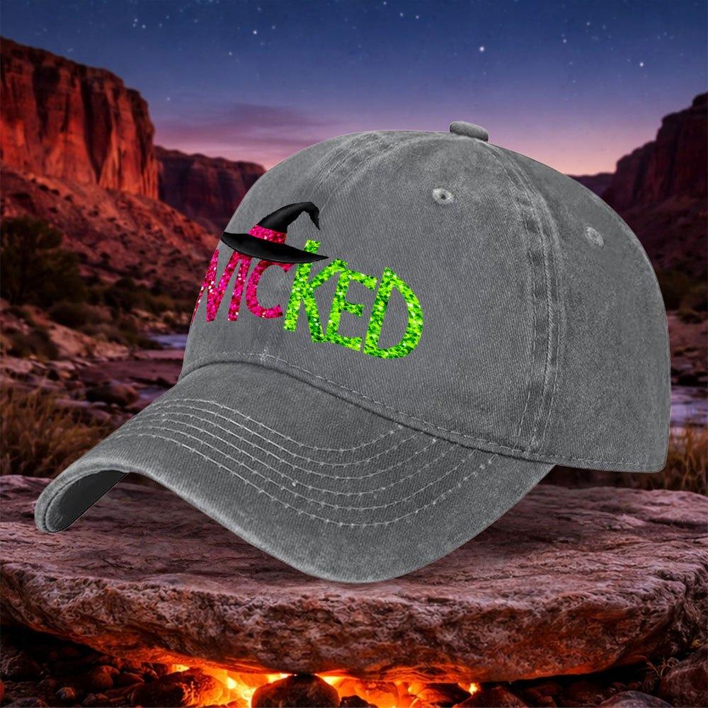 Witch Hat WICKED Vintage Washed Unisex Baseball Cap Black for Parties Camping Travel Fishing Sports