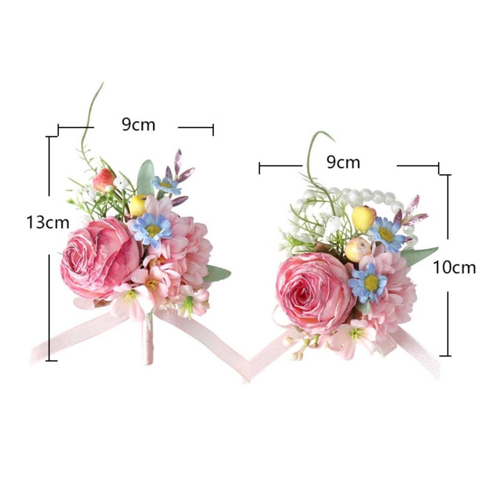 Faux Flower Corsage with Ribbon Pastel Artificial Rose Boutonniere Compact
