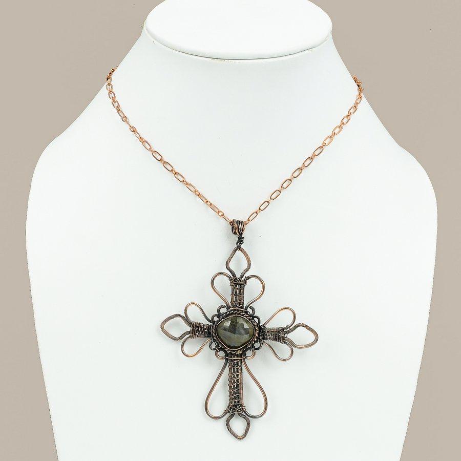 Labradorit Handgefertigter Kupferdraht Wickel Schmuck Anhänger 3.98" V6O61