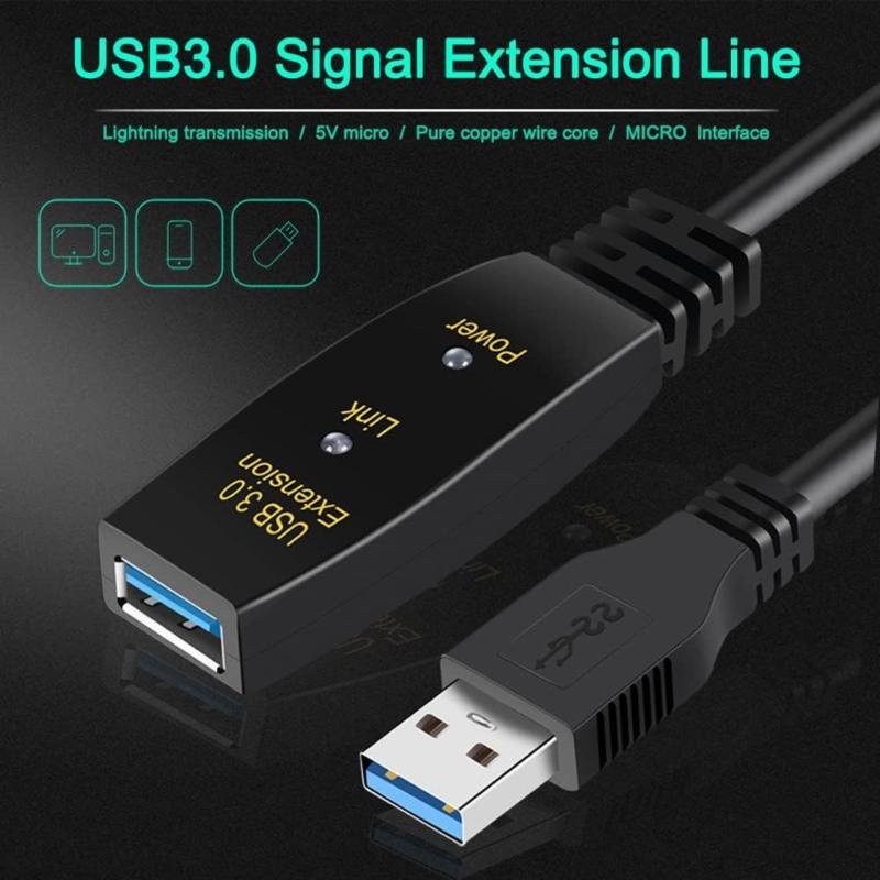 USB3.0 Extension Cord with Signal Boosters Active Repeater USB Male to Female Extender Wire for Wireless Netwrok Adapter