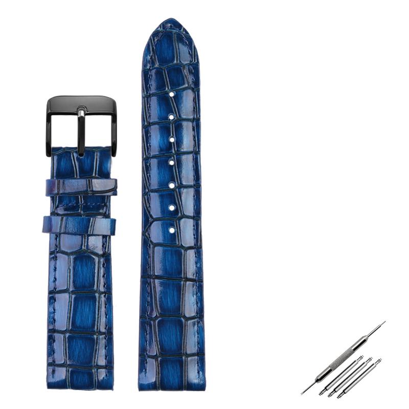 Crocodile Texture Calfskin Leather Watch Strap18mm 20mm 22mm Watchband For Men's Watch Accessories Solid Buckle Blue Green Brown