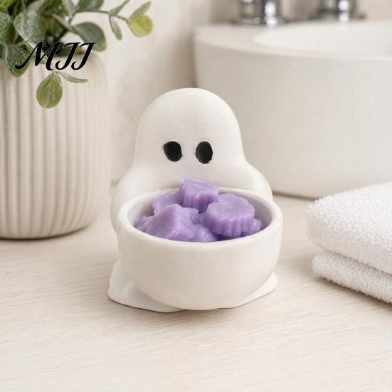 Decorative Candle Trough for Table Halloween Ghost Holder, Cute 3D Printed Tea Light Holder Spooky Aromatherapy Scented Candles, Small Tabletop Candy
