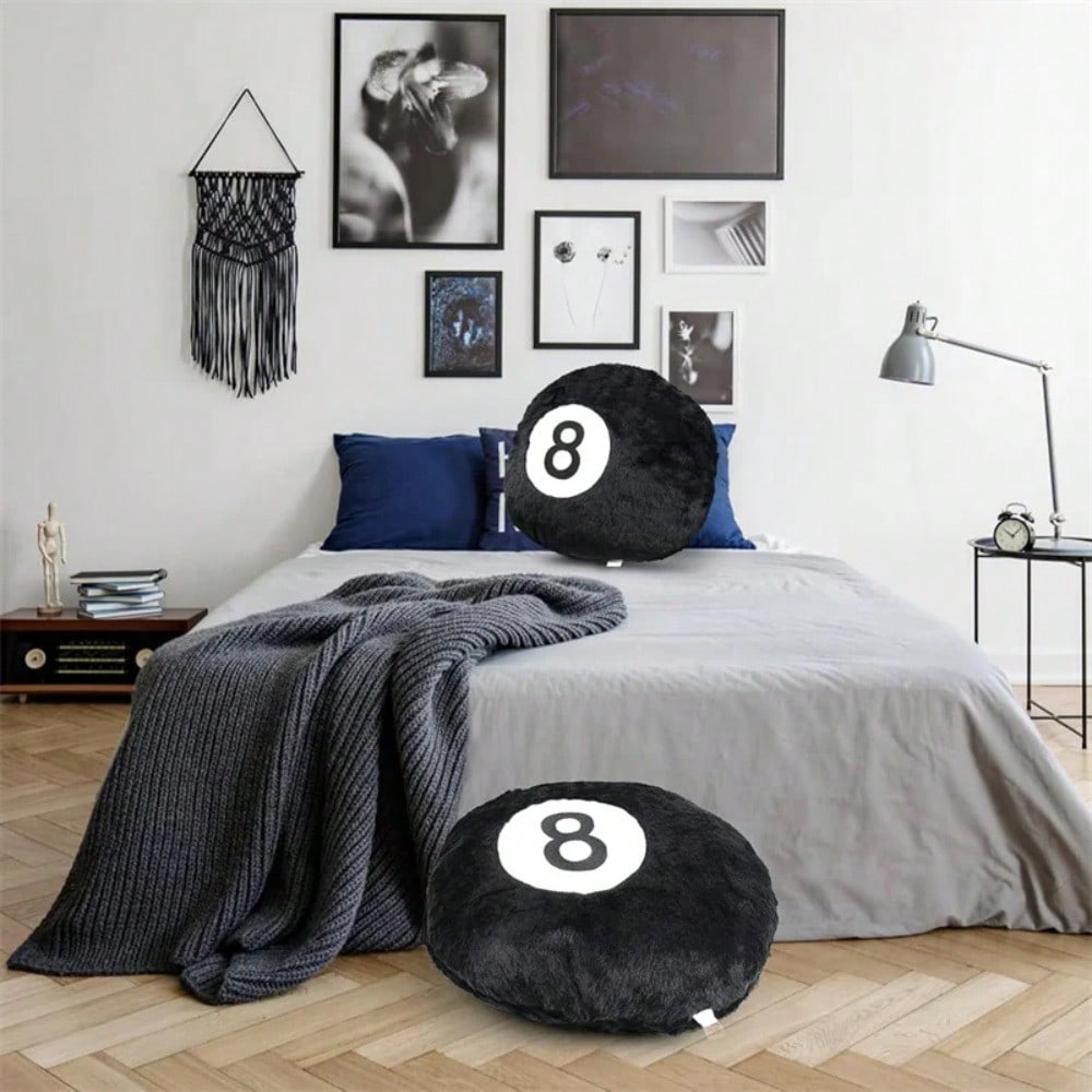 1pc Decorative Billiard 8 Ball Pillow Soft Plush Throw Cushion For Home Pool Table
