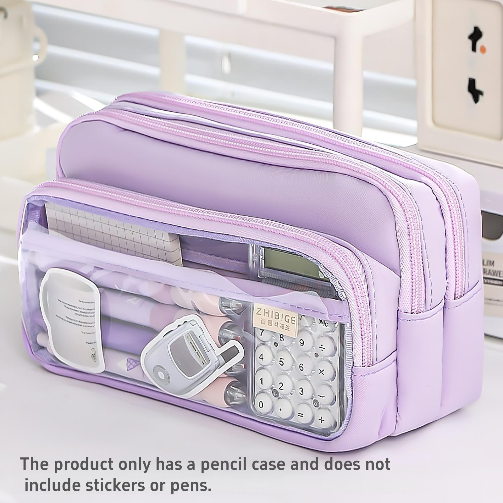 Large Light Color Multi-Compartment Pencil Case Durable with Clear Window Portable Cosmetic Bag for Stationery