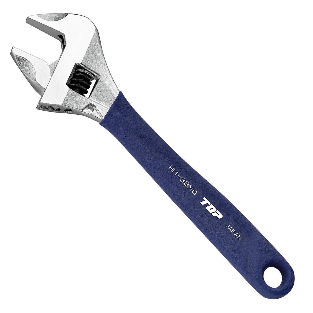 TOP Industrial Adjustable Work Navy with Made In Japan (TOP Kogyo) Zero-Back Wrench, Wide, 0-38mm Opening, Blue, Zero-Back Worm, HM-38MGNB,