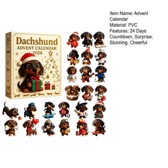 Christmas Gifts for Relatives 2026 Dachshund Advent Calendar, 24 Days 3D Collectible Dog Figures, Home Holiday Atmosphere Decor Puppy Ornaments
