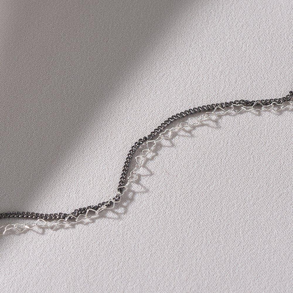 Mimi.J Jewelry 925 Silver Heart Black Chain Double-Line Anklet