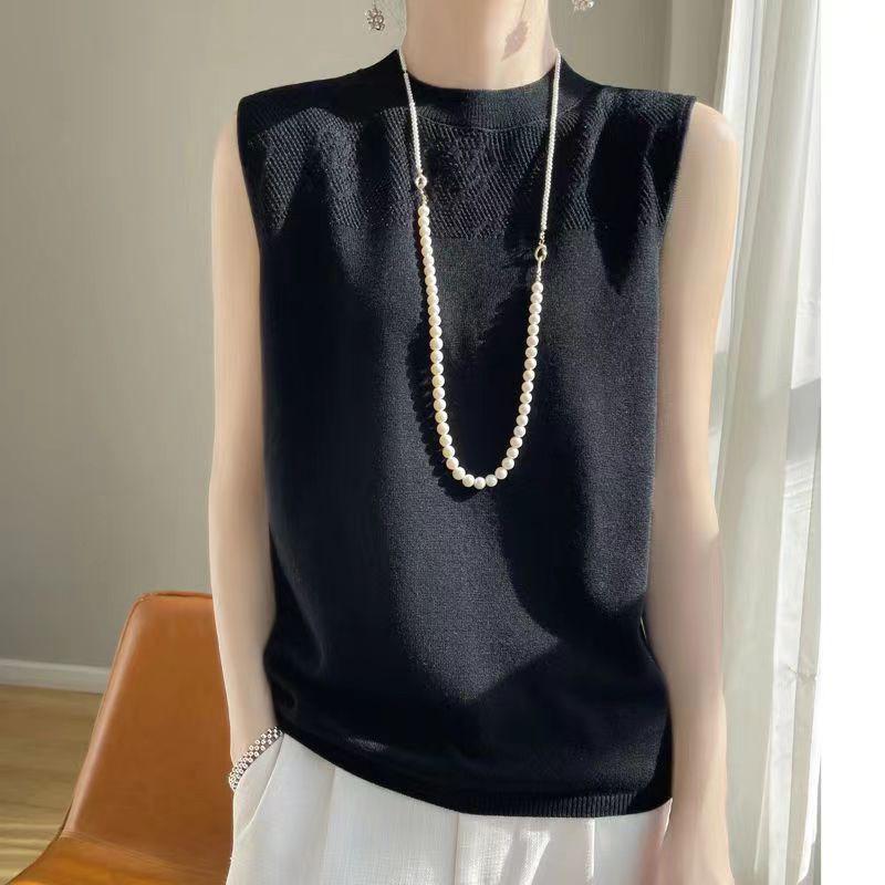 Women's 2024 Spring Ice Silk 3D Crochet Knit Vest – Loose, Round Neck, Short Style