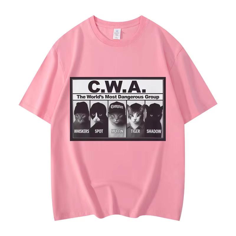 Summer Unisex Vintage Top Fashion Tee CWA The Worlds Most Dangerous Group Funny Cat Meme Graphic T Shirts Fashion Vintage Short Sleeve T-shirt