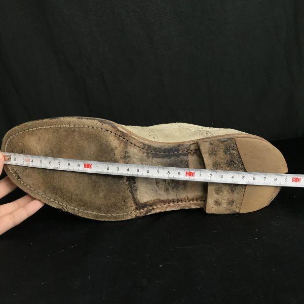 Tod's Italy Vintage Nubuck Leather Full Brogue Wingtip 6 24.5-25.0 Beige Dress Shoes(USED)