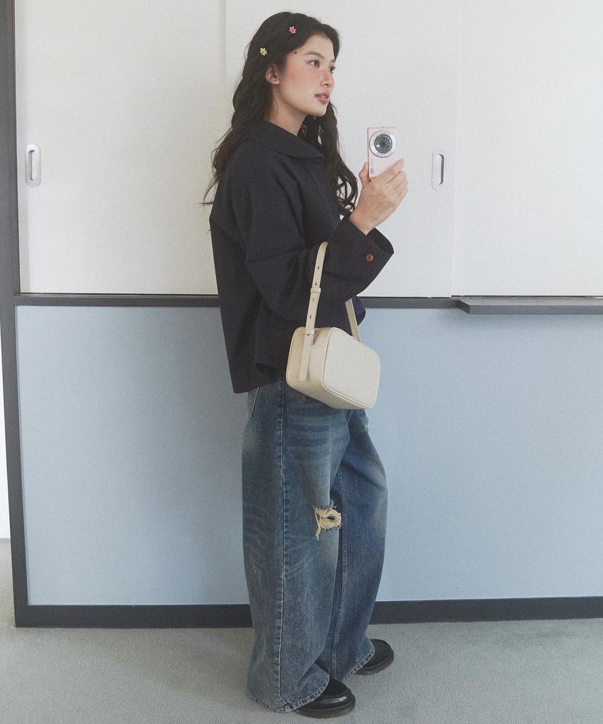 New Looky Square Leather Shoulder Bag _Ivory