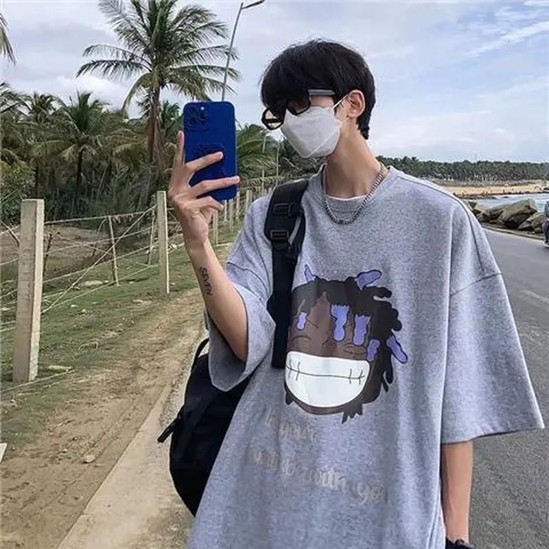 

Уличная футболка в стиле хип-хоп, мужская футболка большого размера в стиле Харадзюку, футболка с буквенным принтом, весна-лето, футболка с коротким рукавом, черная S серый