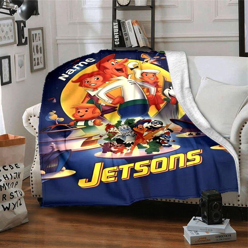 Jetsons Family Adventure Multi Purpose Customizable Blanket Customize Text Comfortable Perfect For Sofa Couch Office Bed Picnics Ideal For All Seasons
