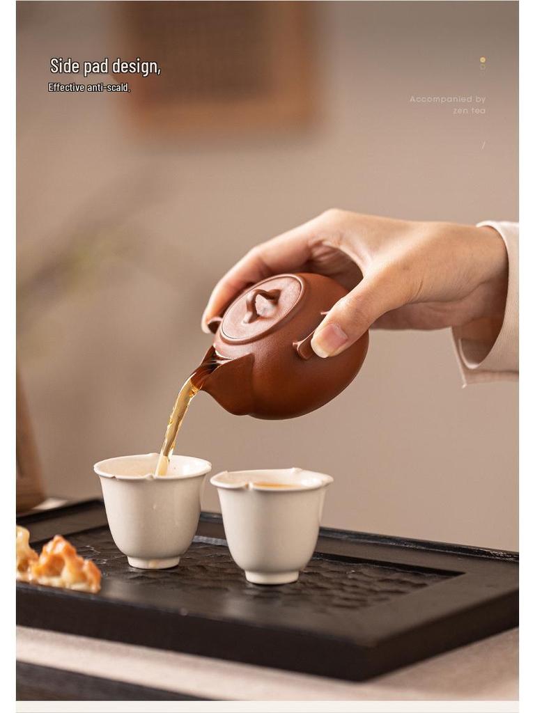 95cc Red Clay Zisha Teapot with Small Hand-Grip for Solo Tea Brewing