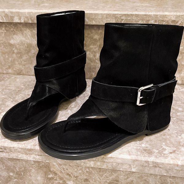 2025 new super fire herringbone toe sandals Roman Spice Girl niche Martin boots locomotive cool boots flat women's shoes