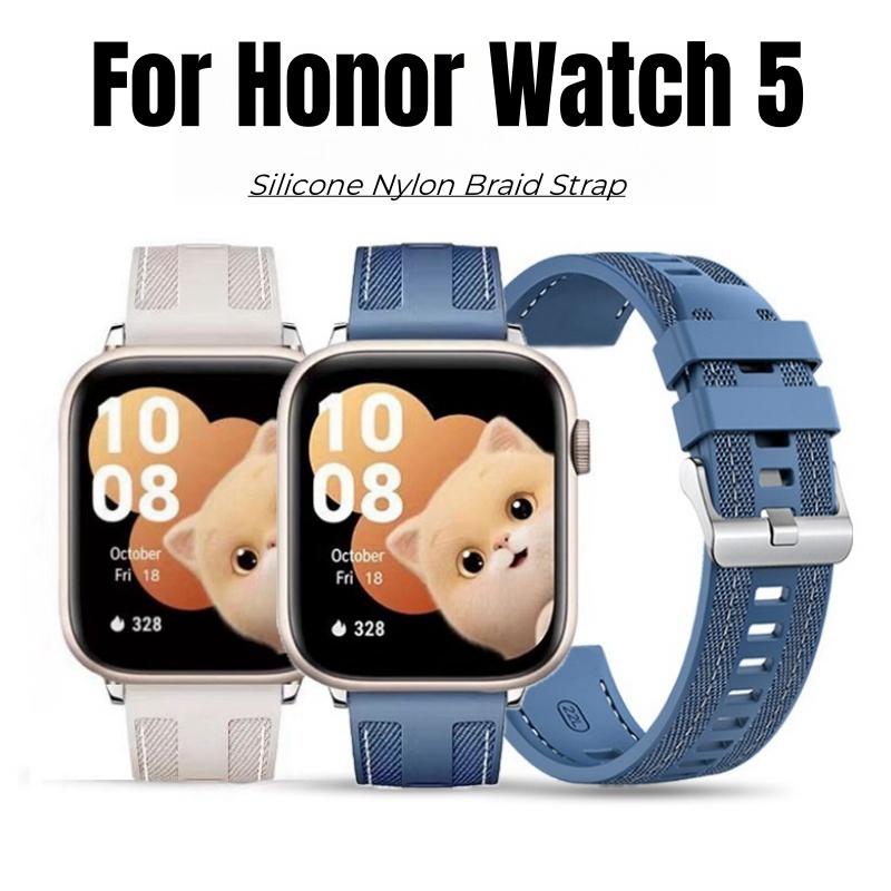 Měkký silikonový nylonový pletený řemínek pro Honor Watch 5 Náhradní náramek Prodyšný náramek pro honor watch5 Příslušenství k pásku