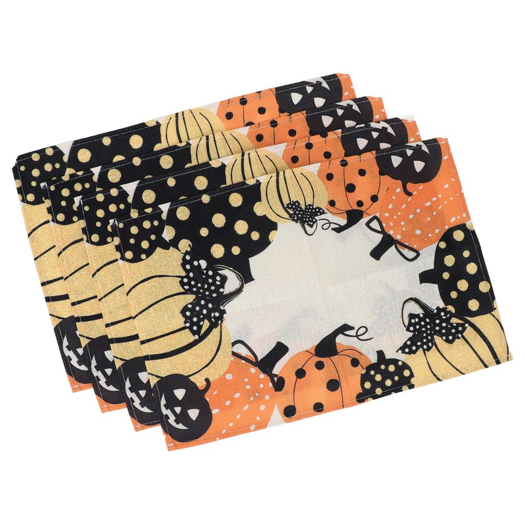 4 Pcs Pumpkin Placemats Set Linen Party Decoration Wrinkle Resistant Soft Fall Pumpkin Place Mats for Dining Kitchen