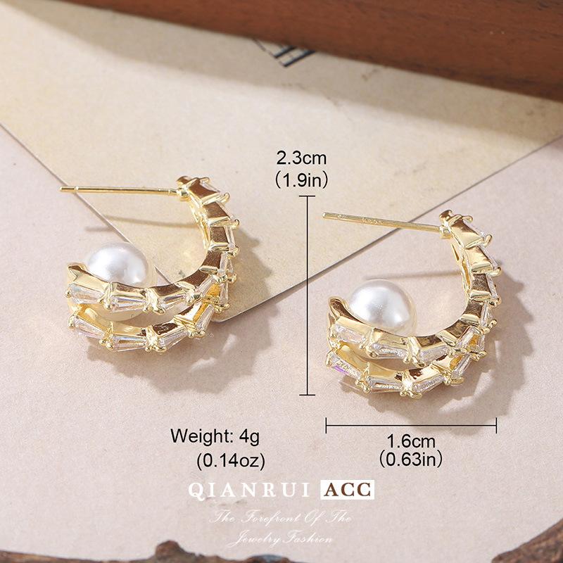 Fashion earrings New irregular type set with 14 real gold zircon pearl tide earrings temperament 14k real gold + pearls