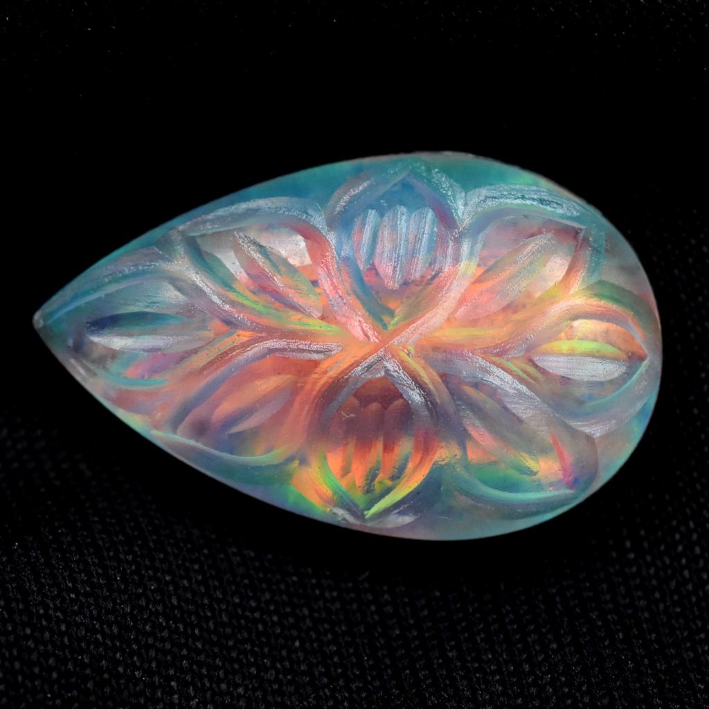 Lab-Created Opal Loose Gemstone Pear Cut 9.65 ct Multi-Color Boulder October Birthday Birthstone