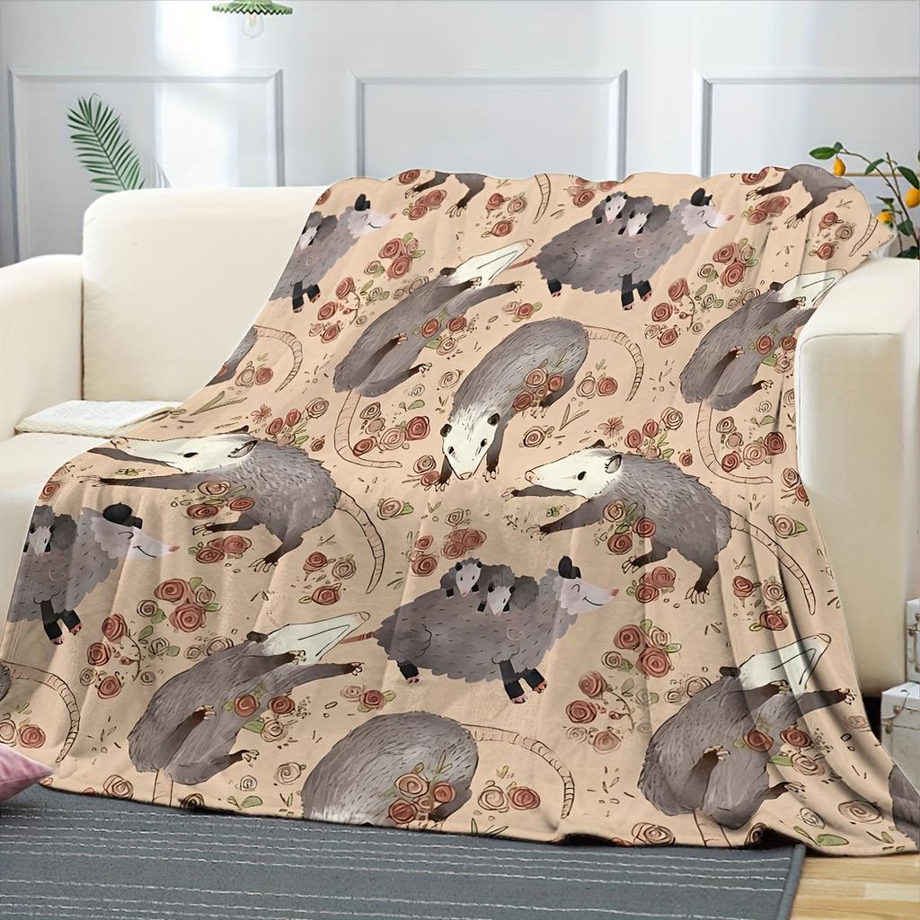 Contemporary Opossum Flannel Blanket - Soft Cozy Polyester | All-Season Multipurpose | Sofa Decor & Gift