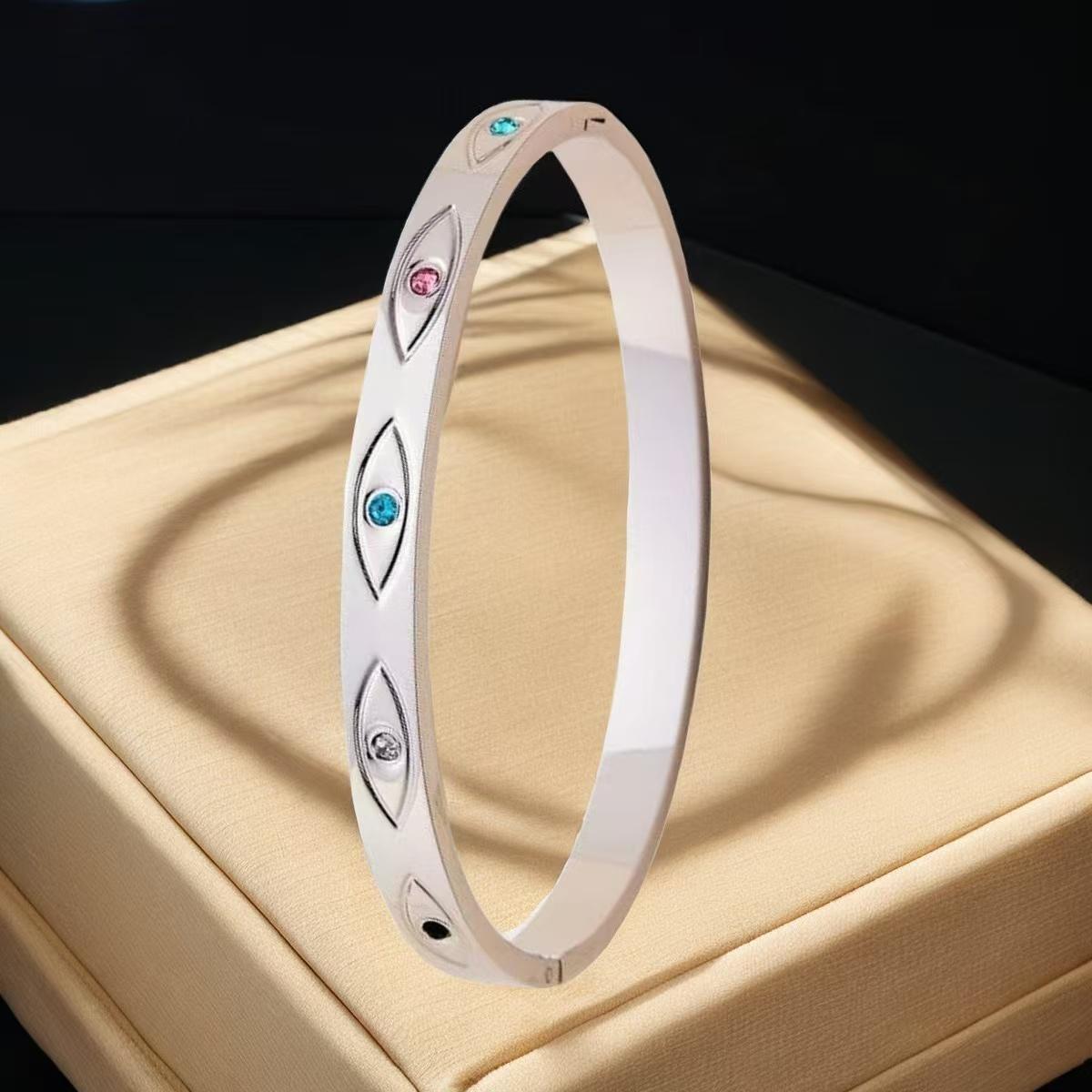 Luxury Anti-Tarnish Zirconia Titanium Stainless Steel Bracelets Gold Plated Trendy Geometric Design Women Fashion Charm Bangle 17.5cm&Stainless Steel
