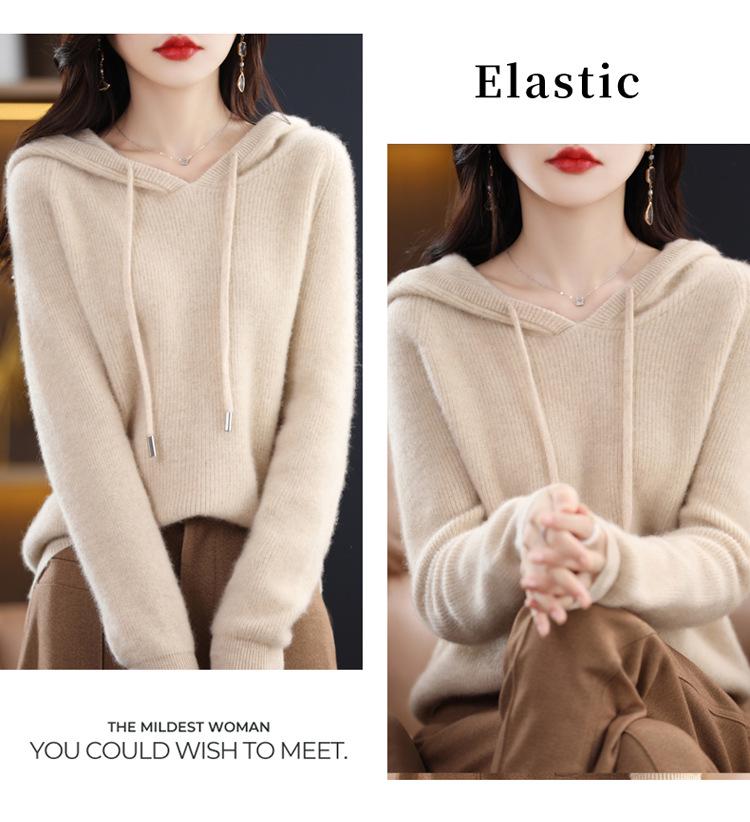 Women's 100% Pure Wool Knit Loose Hoodie - Autumn/Winter Collection