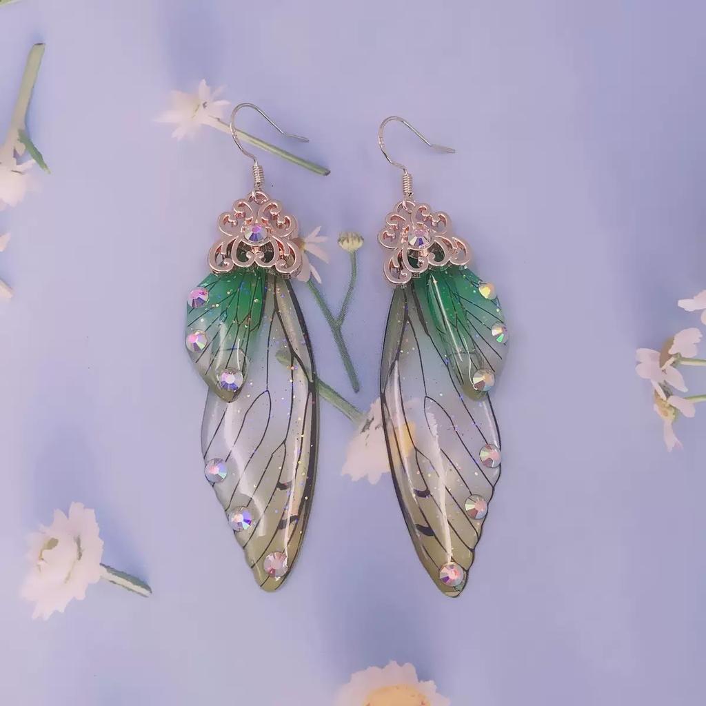 Fashion Jewelry Butterfly Earring Fairy Simulation Insect Wing Hook Earring Translucent Cicada Wing Drop Earrings Woman Jewelry