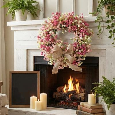 Round Shape Colorful Eucalyptus Wreath Lifelike with Bow Artificial Flower Wreath Vivid Colors Handmade Front Gate Wreath