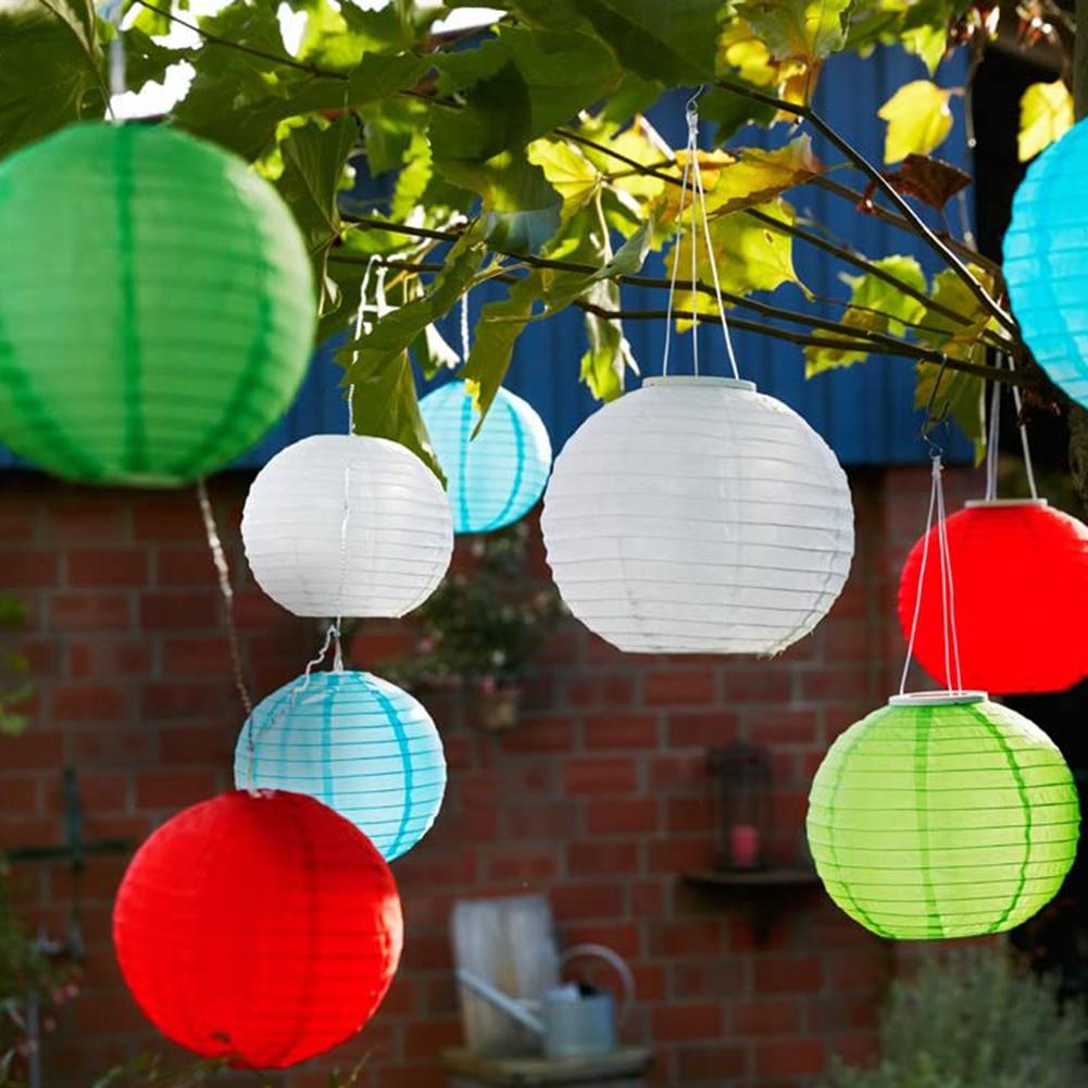 12 Inch Colorful Lantern Waterproof Outdoor Garden Decoration Holiday Supplies Nylon Round Hanging LED Solar Lantern