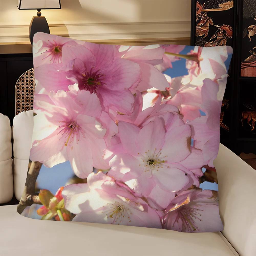 Cherry Blossoms Pillow Case Fashion Square Pillowcase Bedroom Sofa Room Ins Decoration Leisure