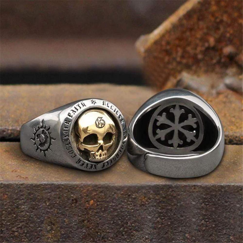 Retro Classic Simple Skull Punk Rock Hip-hop Trend Men's Ring Boys Street Niche Party Gift Zircon