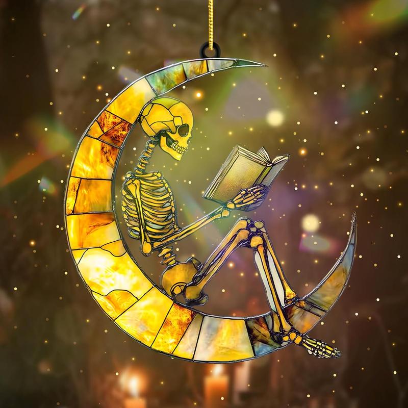 Halloween Ghost Reading Book Suncatcher Hanging Decor Acrylic Window Decor Colorful Shadow Home Decorations