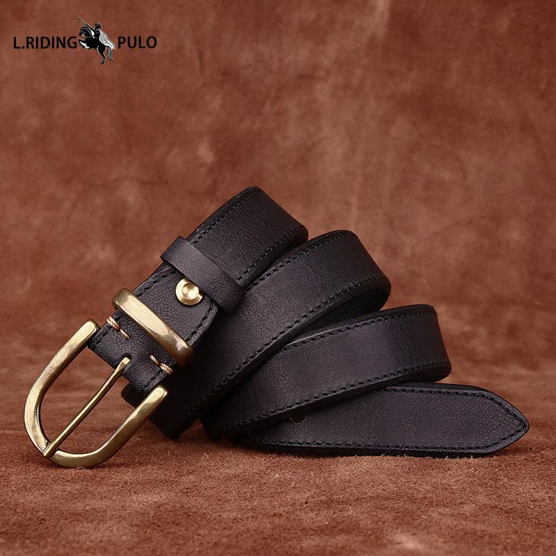Módní Osobnost Pravá Kůže Pás Retro Kolíčková Spona Ležérní Univerzální Kalhotový Pás