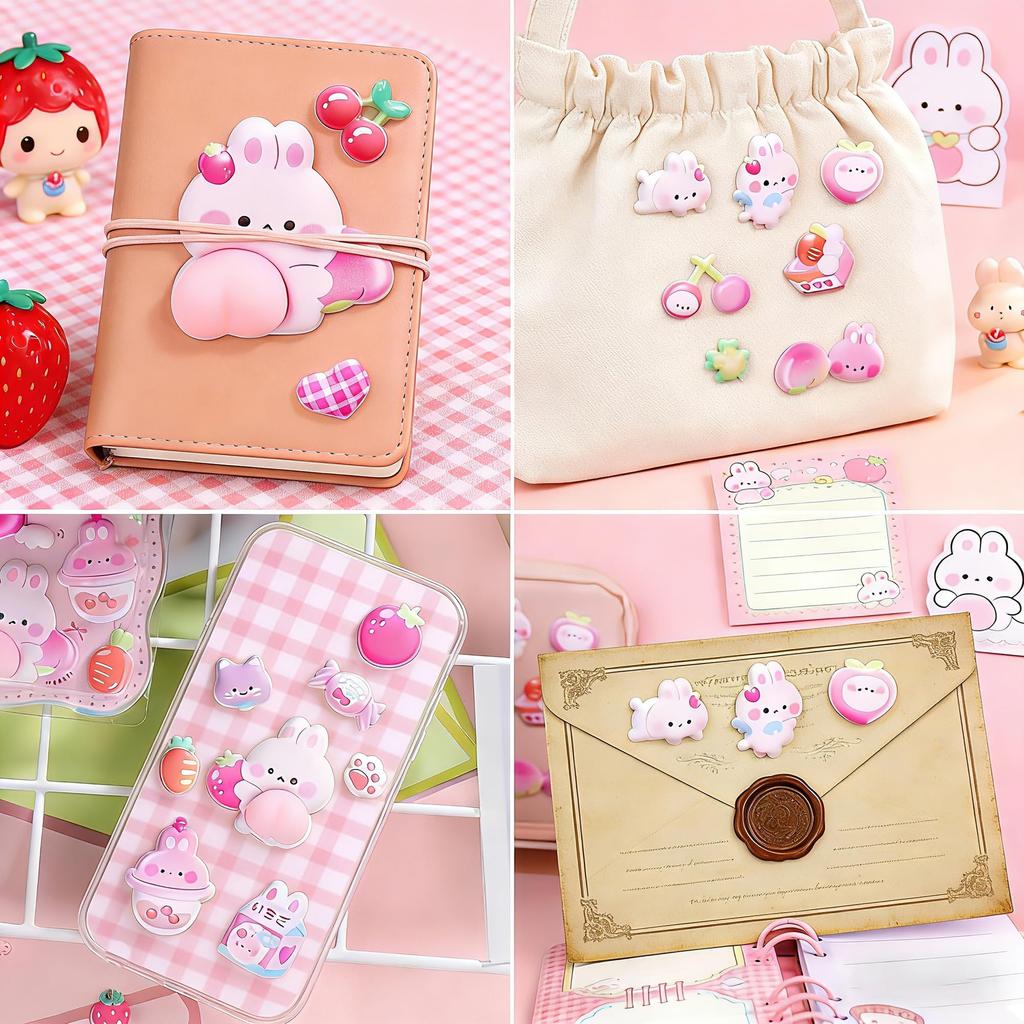 BLOOPIC Squishy Butt Set of 3D Cute Animal Squishy Stress Planner Reward Decorative Smartphone Case Album DIY Stickers, 2, Stickers, Relief, Fluffy,