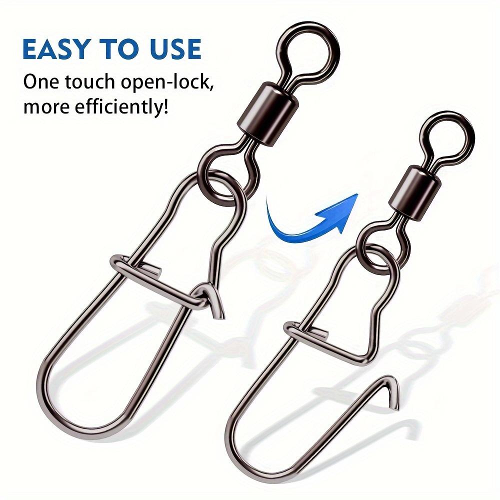 50pcs/box Heavy-Duty Ball Bearing Fishing Swivels Snaps with 8-Shaped Swivel Rings Stainless Steel for Saltwater Lure Connector 260319