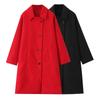 Womens Winter Wool Blend Oversized Coat Longline Loose Fit Street Style Black Red