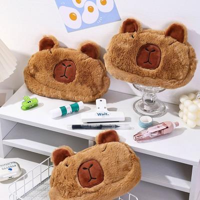 Estojo de pelúcia fofo de capivara, bolsa para cosméticos, bolsa para caneta de porquinho da índia, bolsa para lápis de grande capacidade, material escolar, caixa de papelaria
