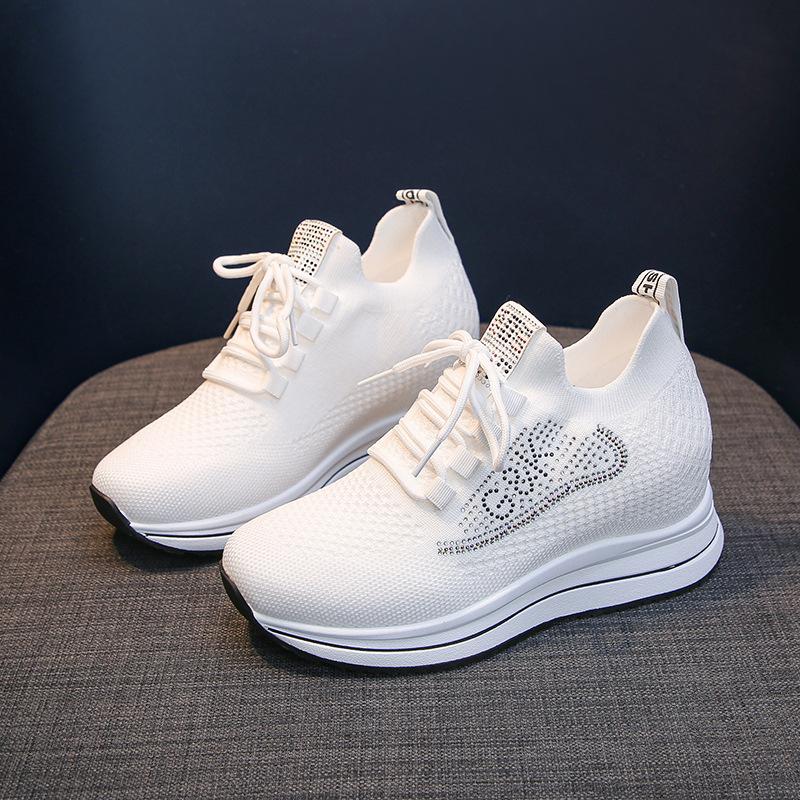 Inner Height-increasing Women's Shoes 2025 New Summer Breathable Mesh Fly-woven Casual Shoes White Shoes Versatile Sports Shoes Women
