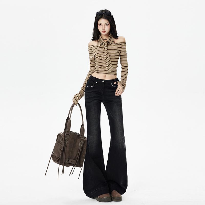 Retro Street Spicy Low-Rise Micro-Flare Jeans - Women s Spring Slimming Stretch Pants Medium